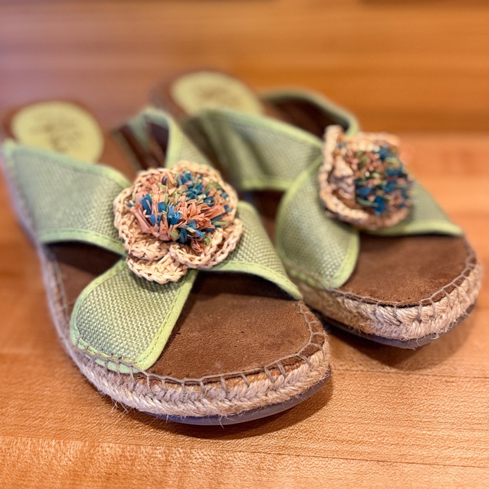 Life Stride Green Espadrilles with Floral Detail